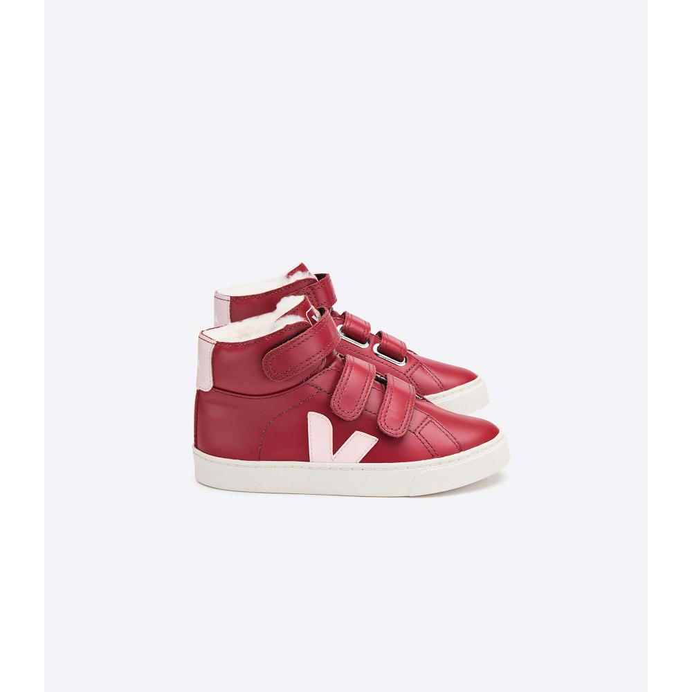 Veja ESPLAR MID FURED LEATHER Kids\' High Tops Red | CA 682UZG